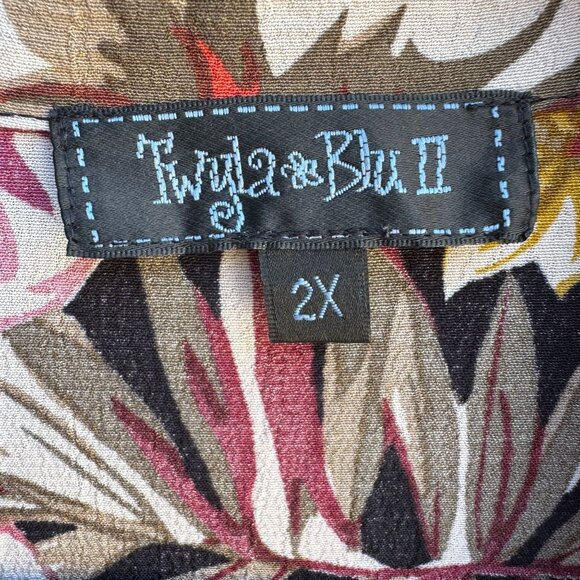 Twyla & Blu II Vintage Womens Floral Button-Up Tie Front Cropped Blouse Shirt 2X - Picture 2 of 10